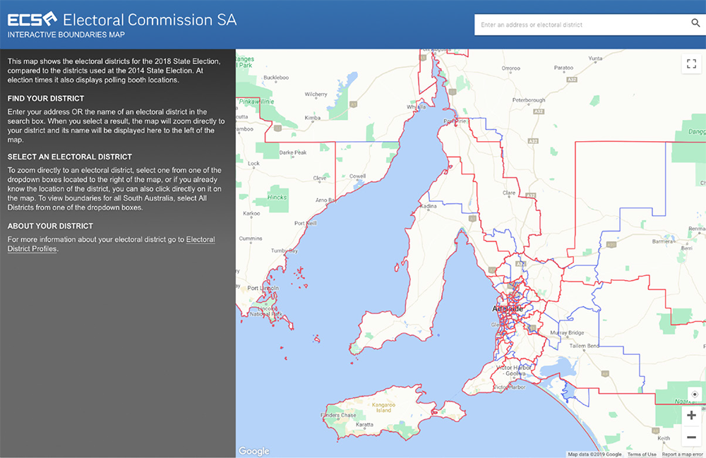 ABOVE, ECSA’S INTERACTIVE BOUNDARIES MAP, 2014 BOUNDARIES IN BLUE, 2018 IN RED.