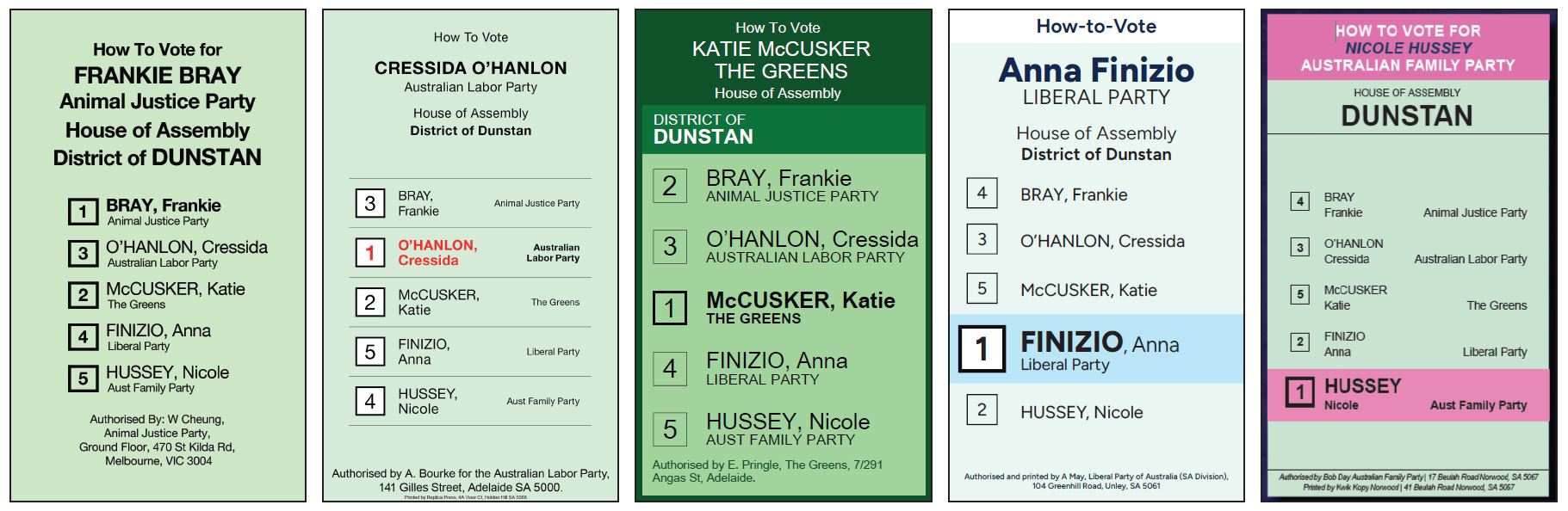 2024 Dunstan be-election - How to vote cards