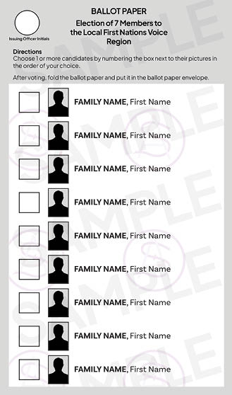 Sample ballot paper - SA First Nations Voice Election